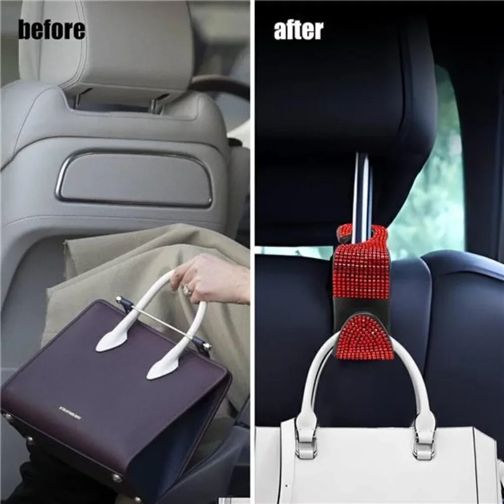 Bling Car Seat Hooks Red (2 Pack) Bling Rhinestones Crystal Hanger Organizer